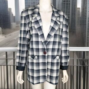 Loud 80s Blazer Womens M Plaid White Blue
